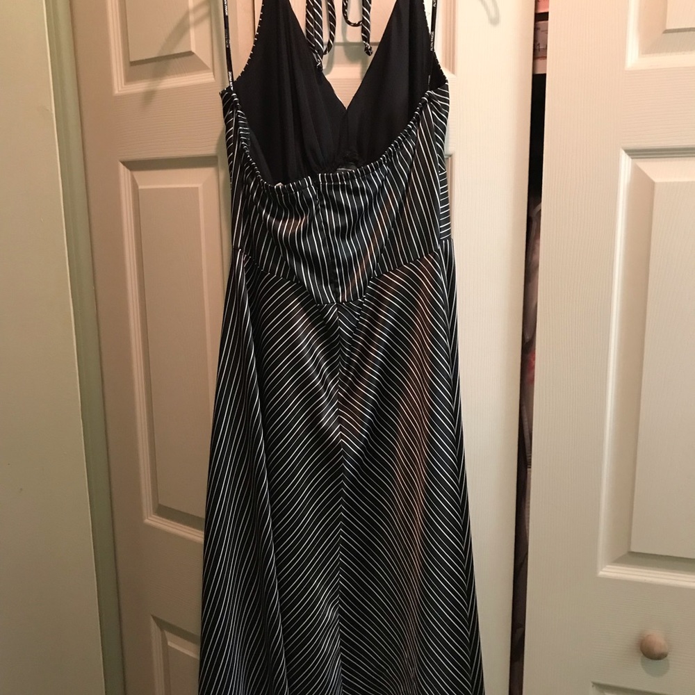 Black & silver stripe satin halter dress - Picture 3 of 7